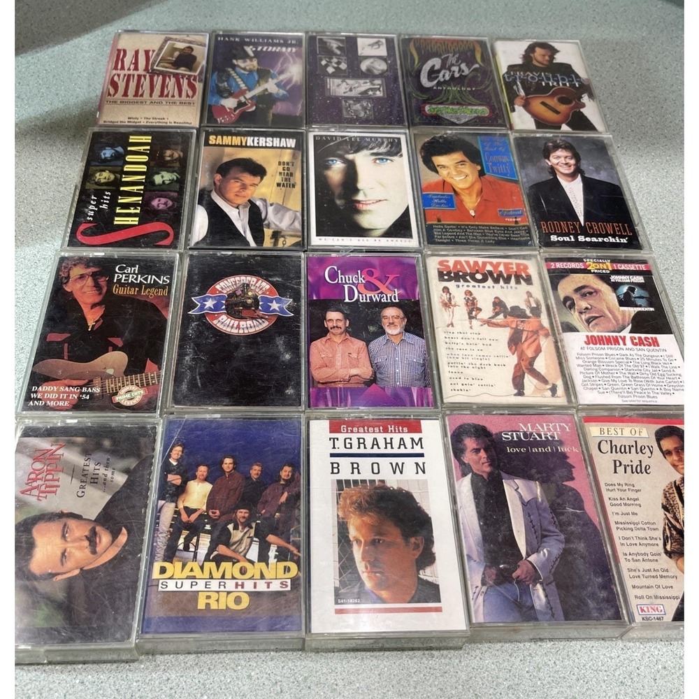 90s cassette tapes Random Lot Of 25 Johnny Cash The Cars Hank Tritt